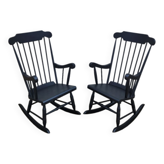 Paire de Rocking chair fauteuils à bascule noir vintage, 1950s