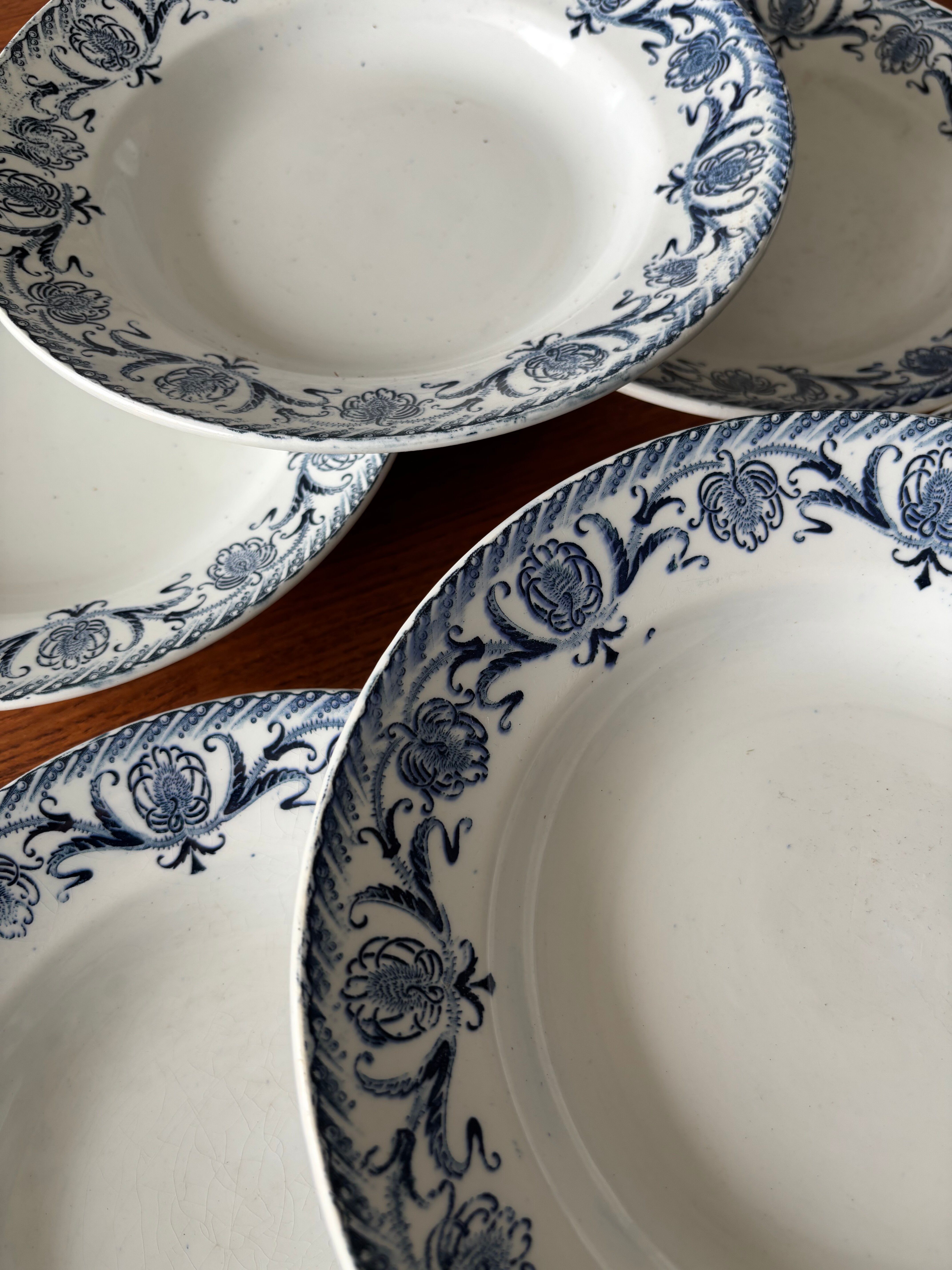Set of 6 deep plates, ironstone, Moulin des Loups model Cardèr.