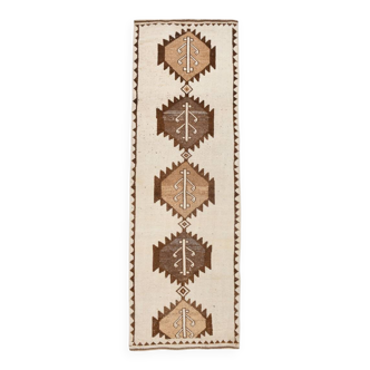 3x11 Brown Beige Persian Kilim Runner Rug, 107x333Cm