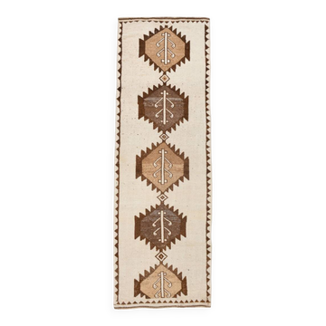 3x11 Brown Beige Persian Kilim Runner Rug, 107x333Cm