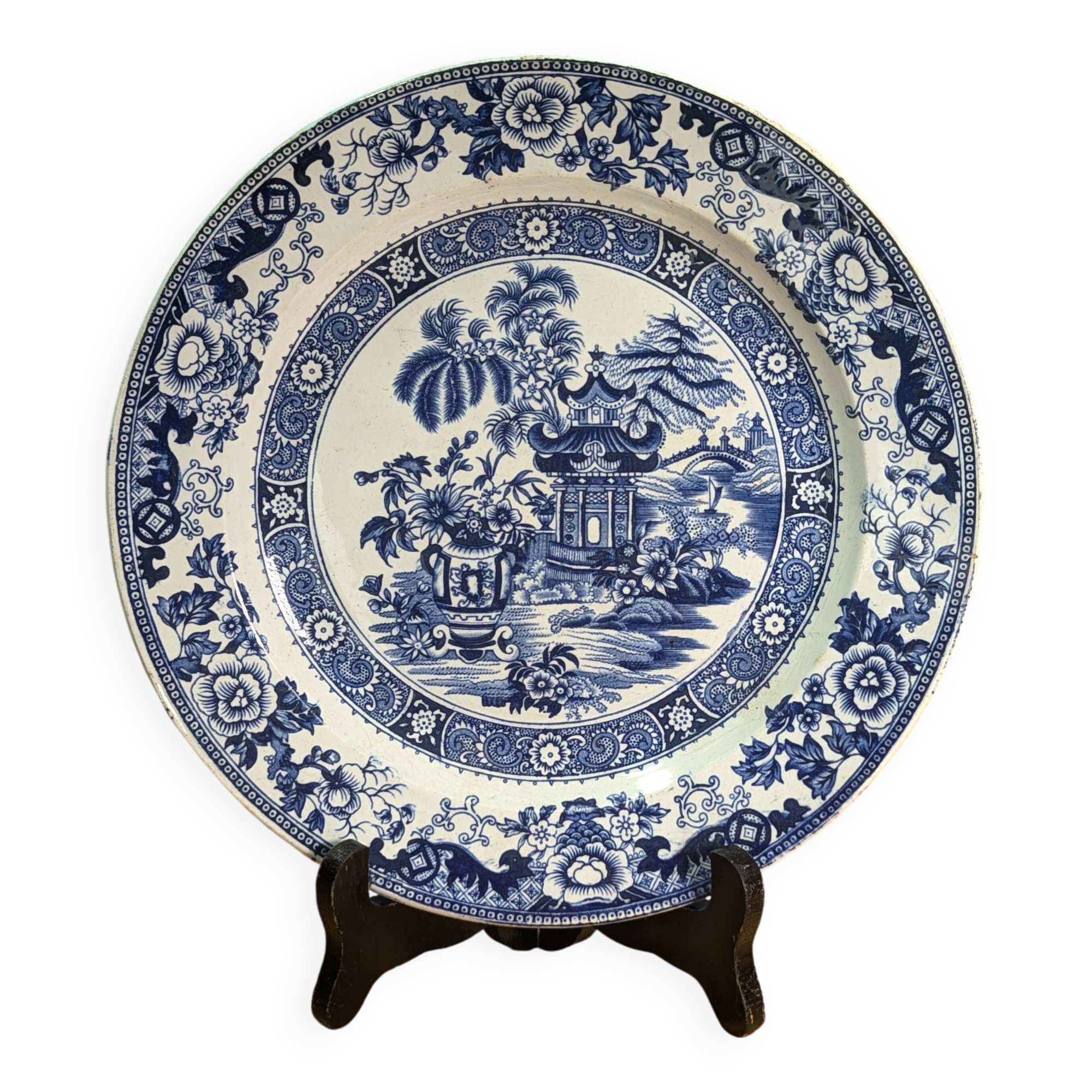 Creil Montereau plate 19th century Gold Medals Asian pagoda decor potiche 24cm
