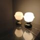Pair Czech 1970s Milk Glass and Green Ceramic Table Lamps