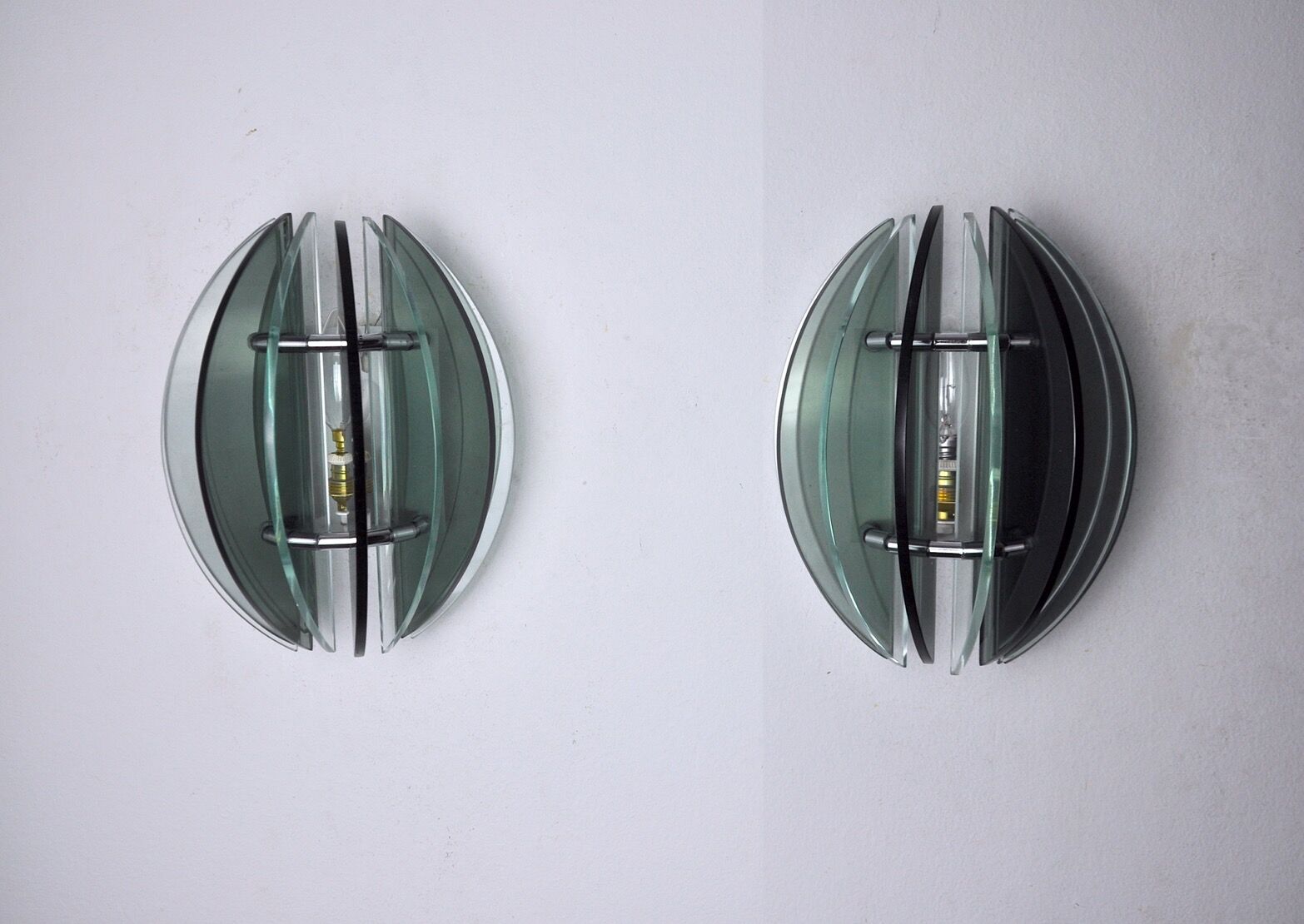 Pair of Veca wall lamps, two-tone murano glass, Italy, 1960