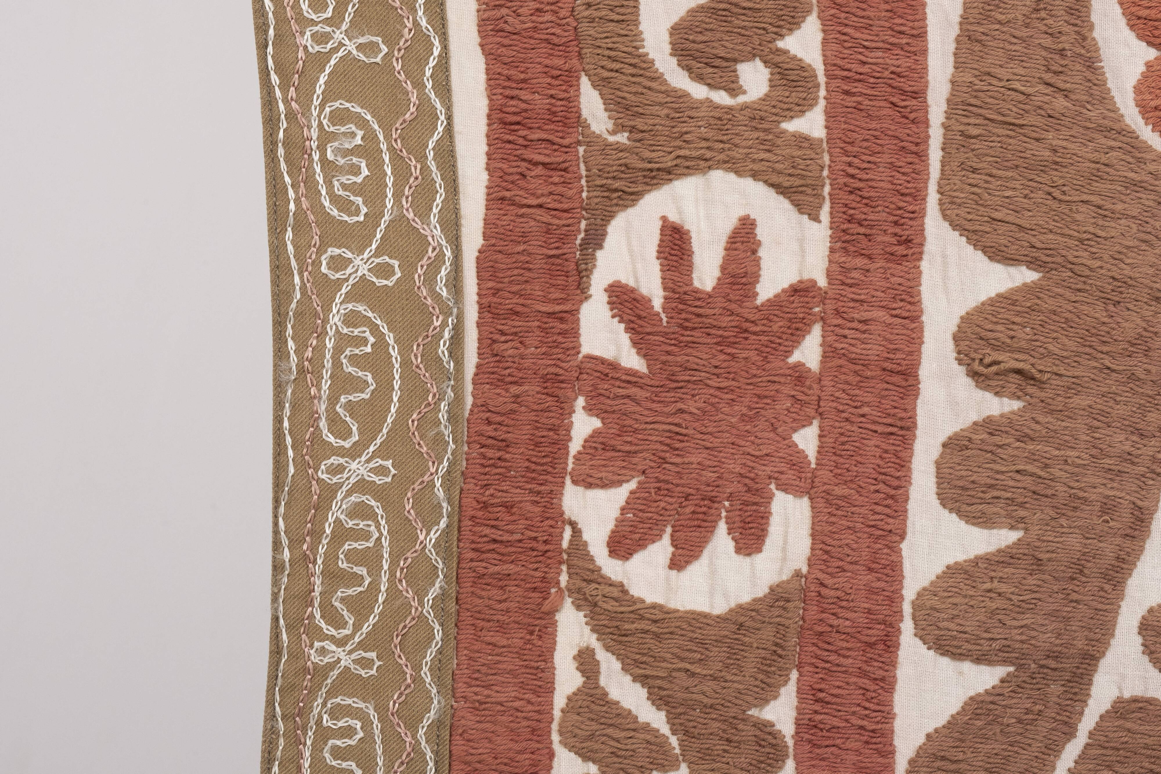 Suzani Bedspread - Neutral Red Colorful Uzbek Table Cloth - Tribal Embroidery Wall Decor