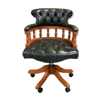 English leather chesterfield office chair - 1980s