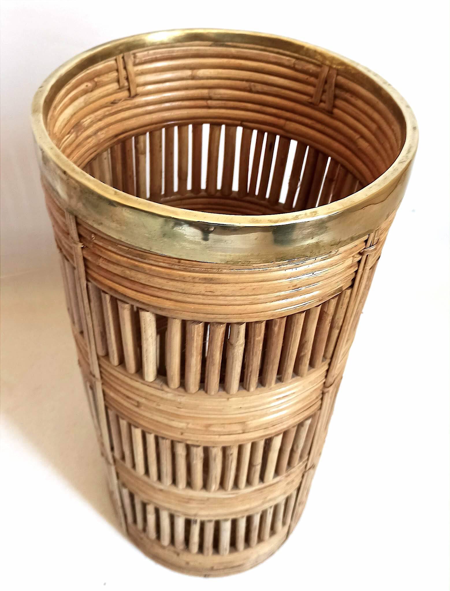 Umbrella stand Gabriella Crespi 1970s Bamboo Brass Height 51 cm