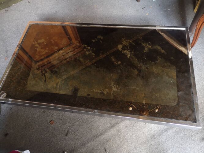 Coffee table in chromed steel and smoked glass design 1970