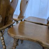 Set of 8 Vintage Tyrolean Heart Cutout Wooden Dining Chairs / Darker Brown