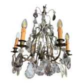 Lustre cage 9 lights with pendants Louis XV