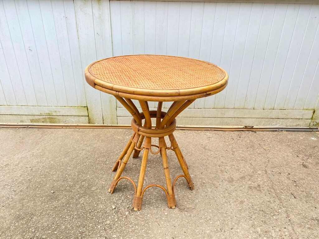 Round rattan table dia 65cm vintage 60s