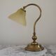 French Vintage Brass Goose Neck Table Lamp Patterned Glass Shade 5353