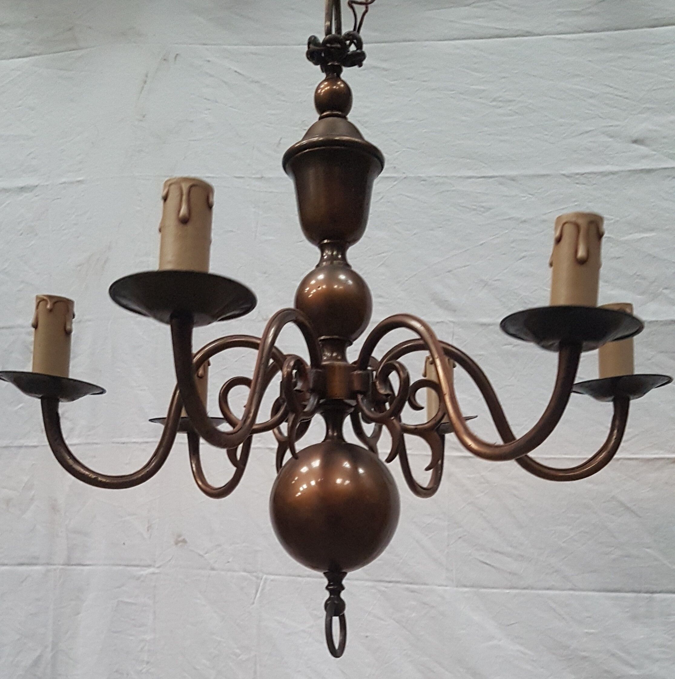 Old Dutch chandelier in gilded brass 6 burners - 1960s/70s