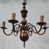 Ancien lustre hollandais en laiton doré 6 feux - années 1960/70