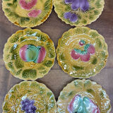 6 dessert plates in Sarreguemines barbotine.