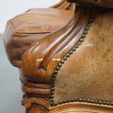 Antique Baroque Sheepskin Leather Chesterfield Armchair