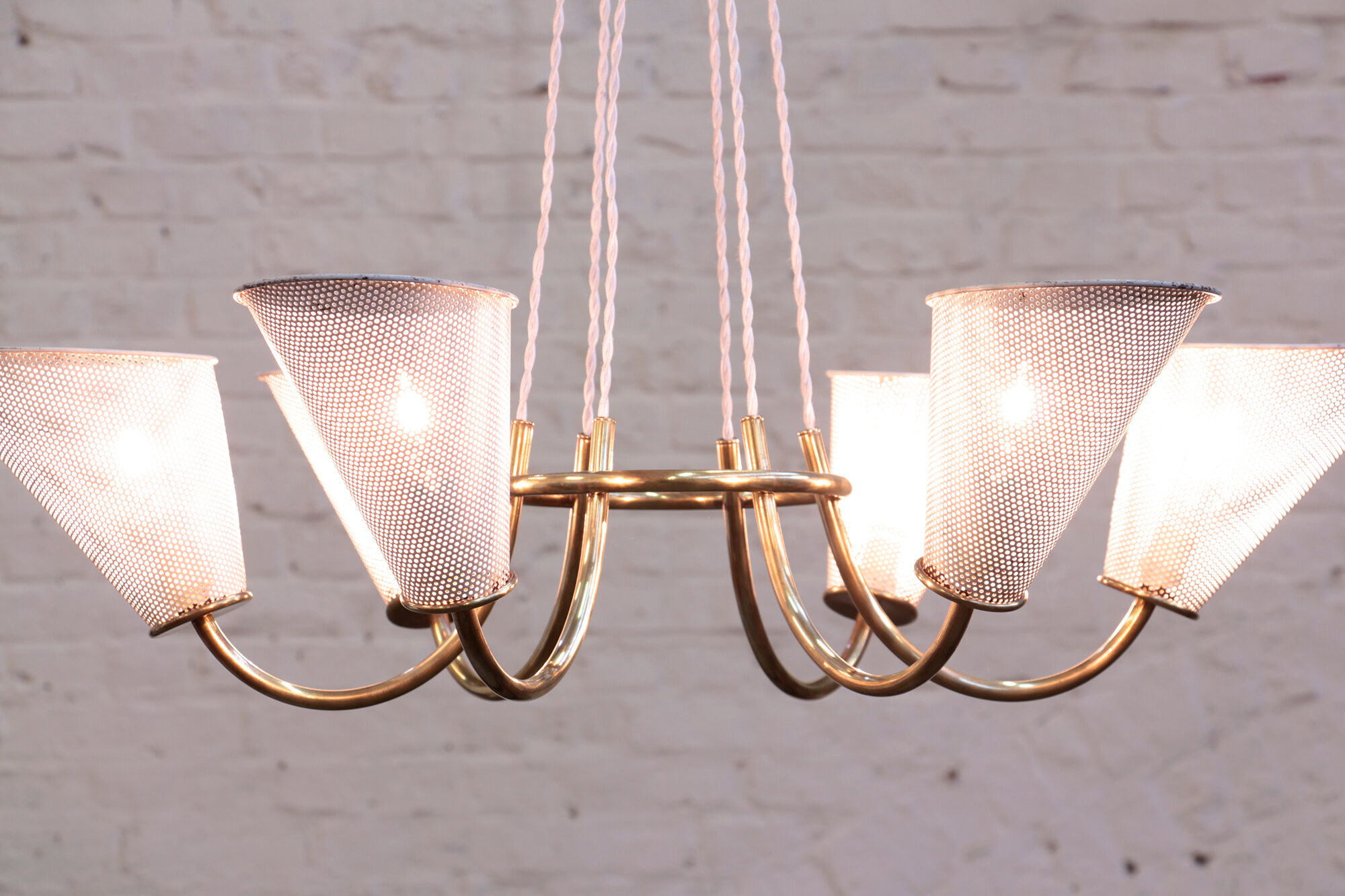 Perforated metal chandelier with 6 lights from the 1950s.