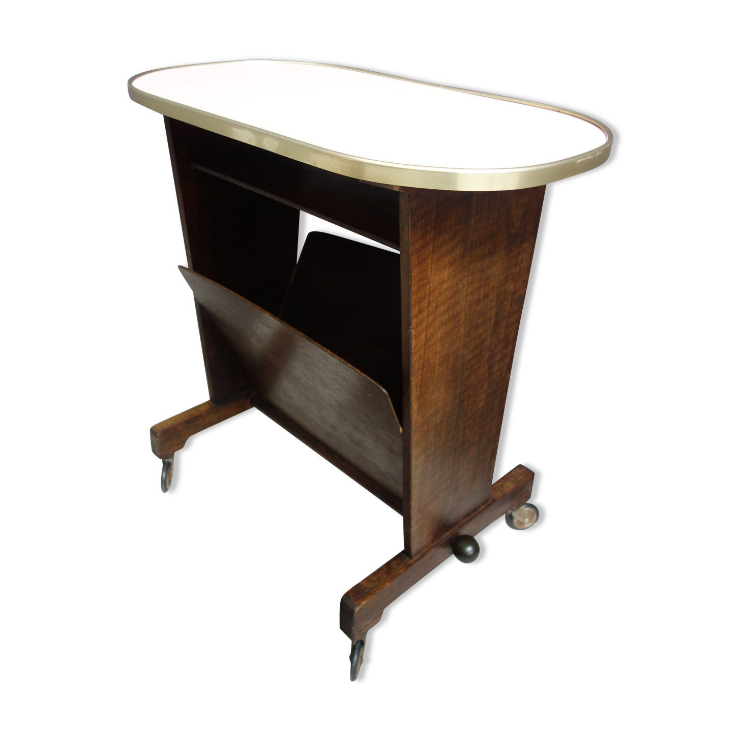 Pink formica magazine table 1950s