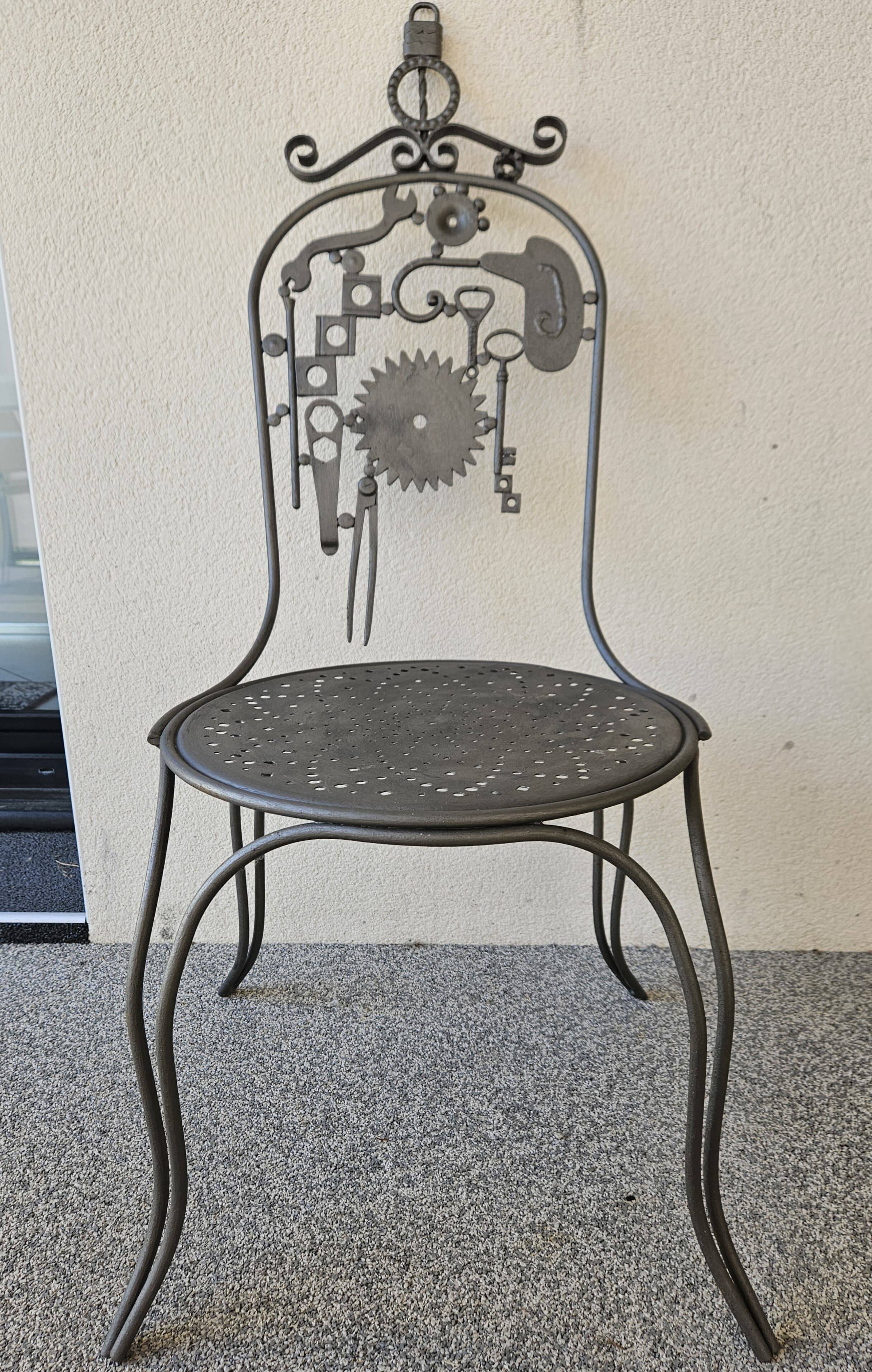 Table set + 4 artisanal chairs – unique piece in metal