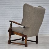 1960s, Scandinavian design, reupholstered high-back armchair, furniture wool, oak wood.