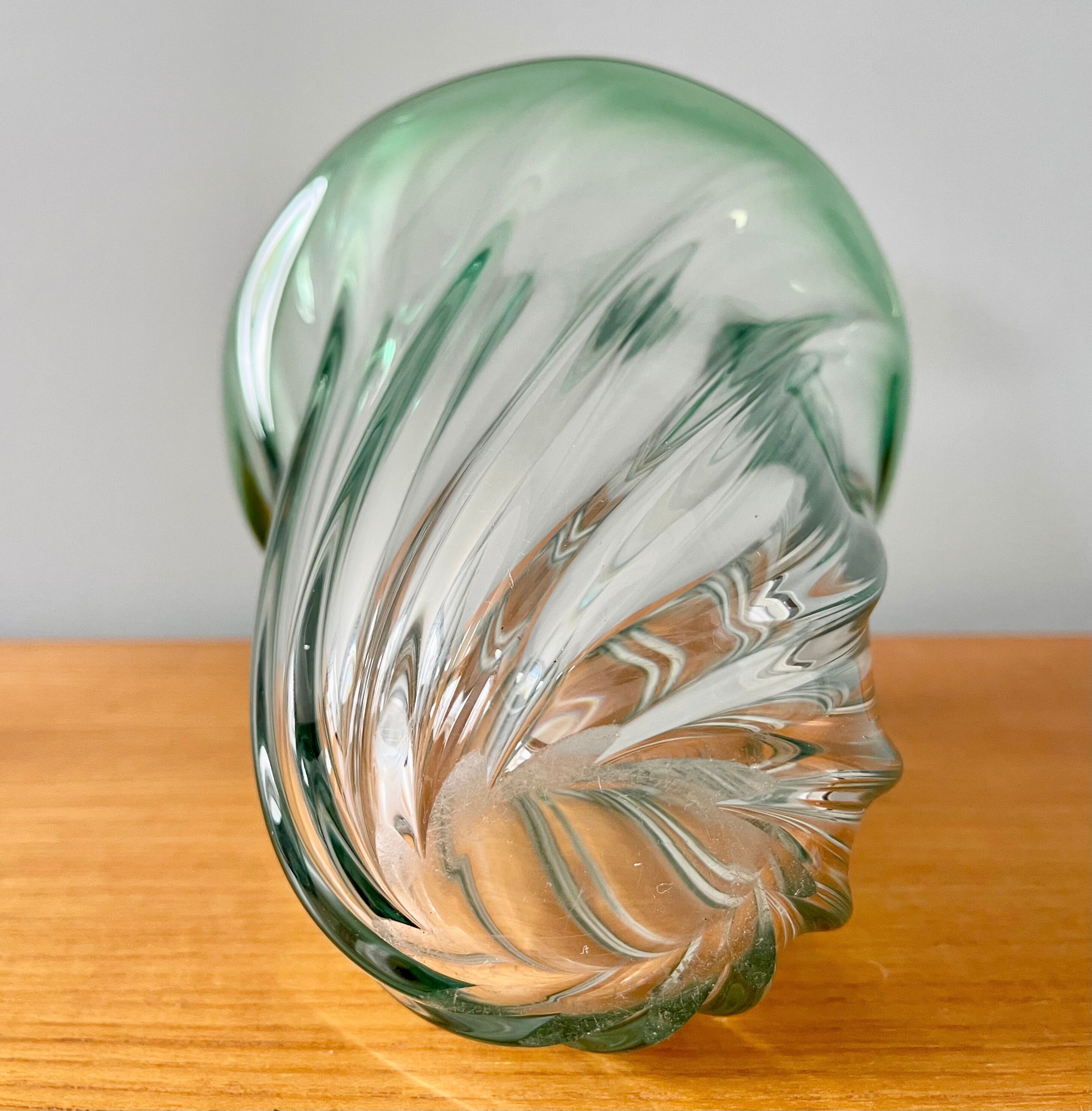 Val St Lambert Green Glass Vase from Belgium