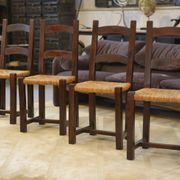 Set of 4 chairs in elm and straw by Aranjou 1950s