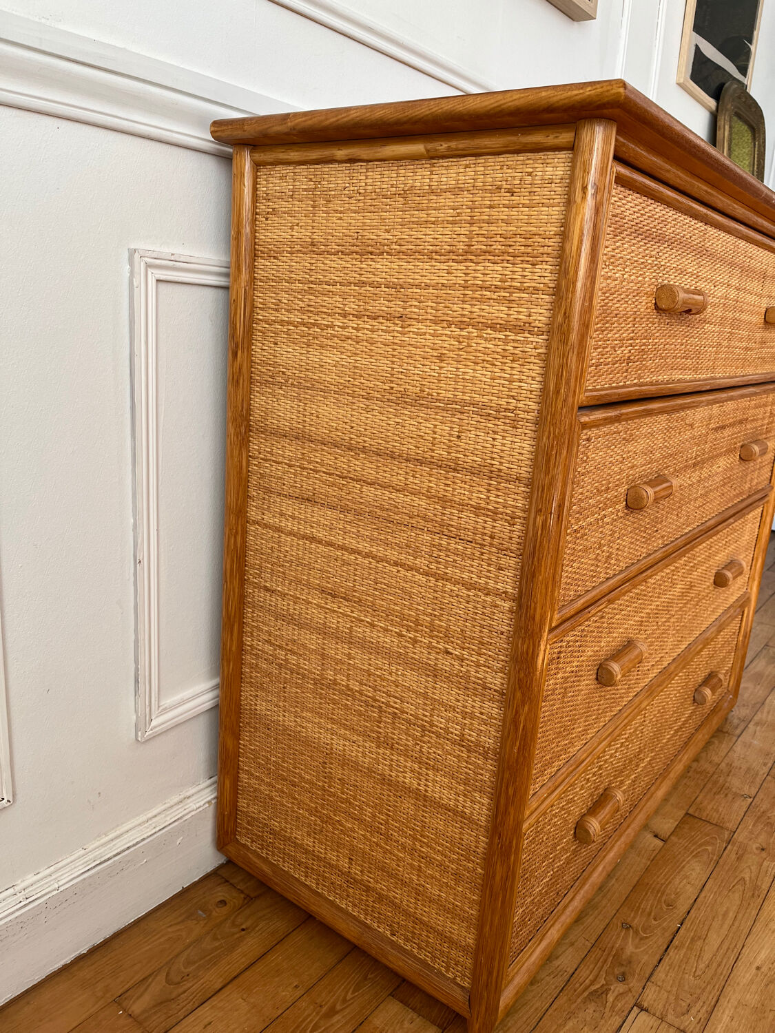 Vintage rattan chest of drawers