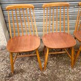 Set of 4 vintage beech chairs with teak seat