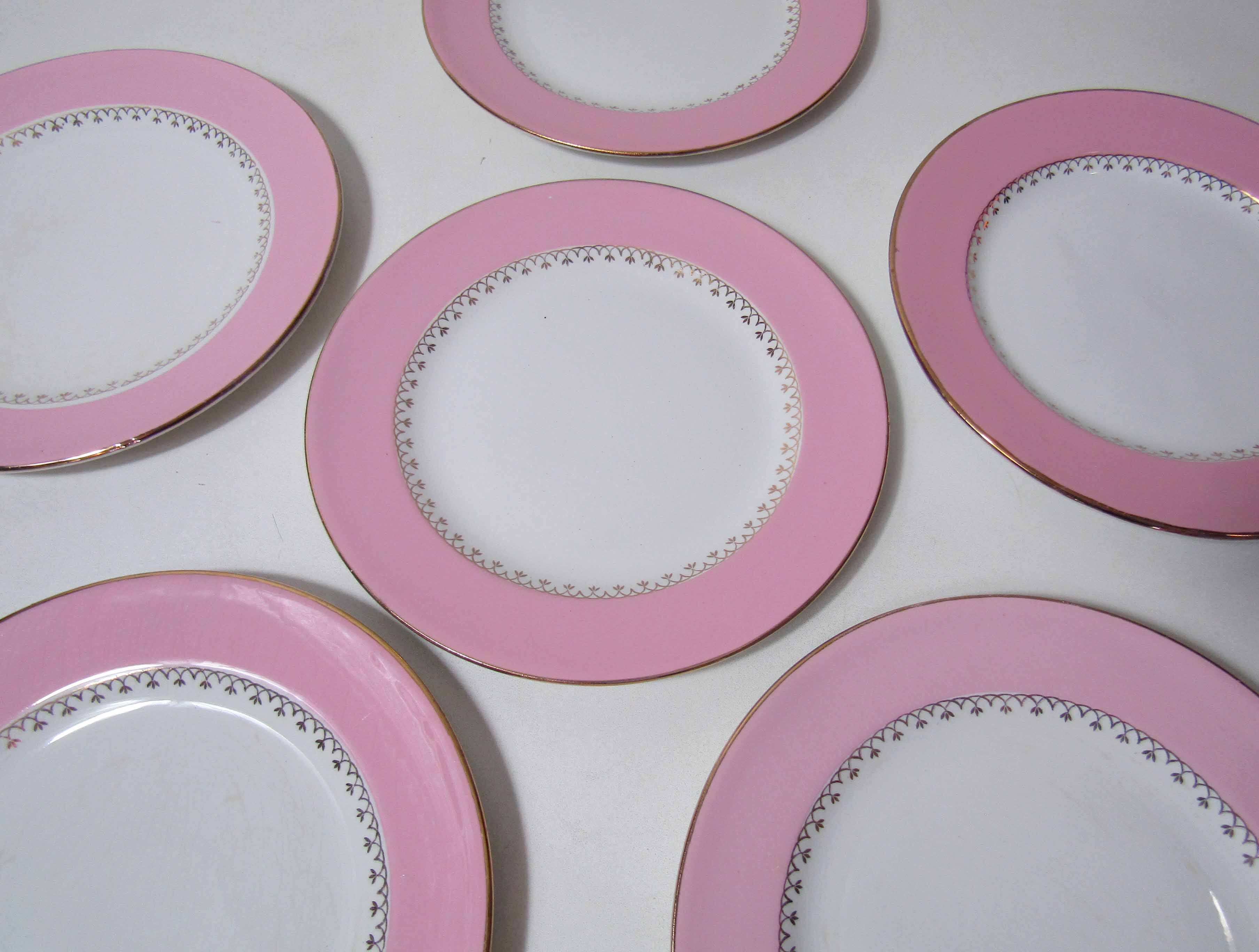 6 flat plates the pink and gold Amandinoise Saint Amand