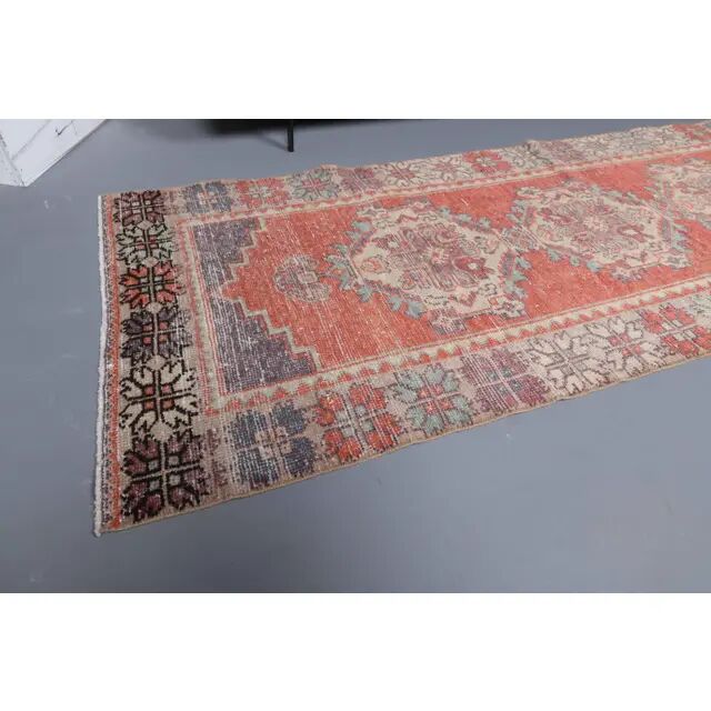 Vintage Turkish Oushak Handmade Wool Cotton Red Runner 85x277