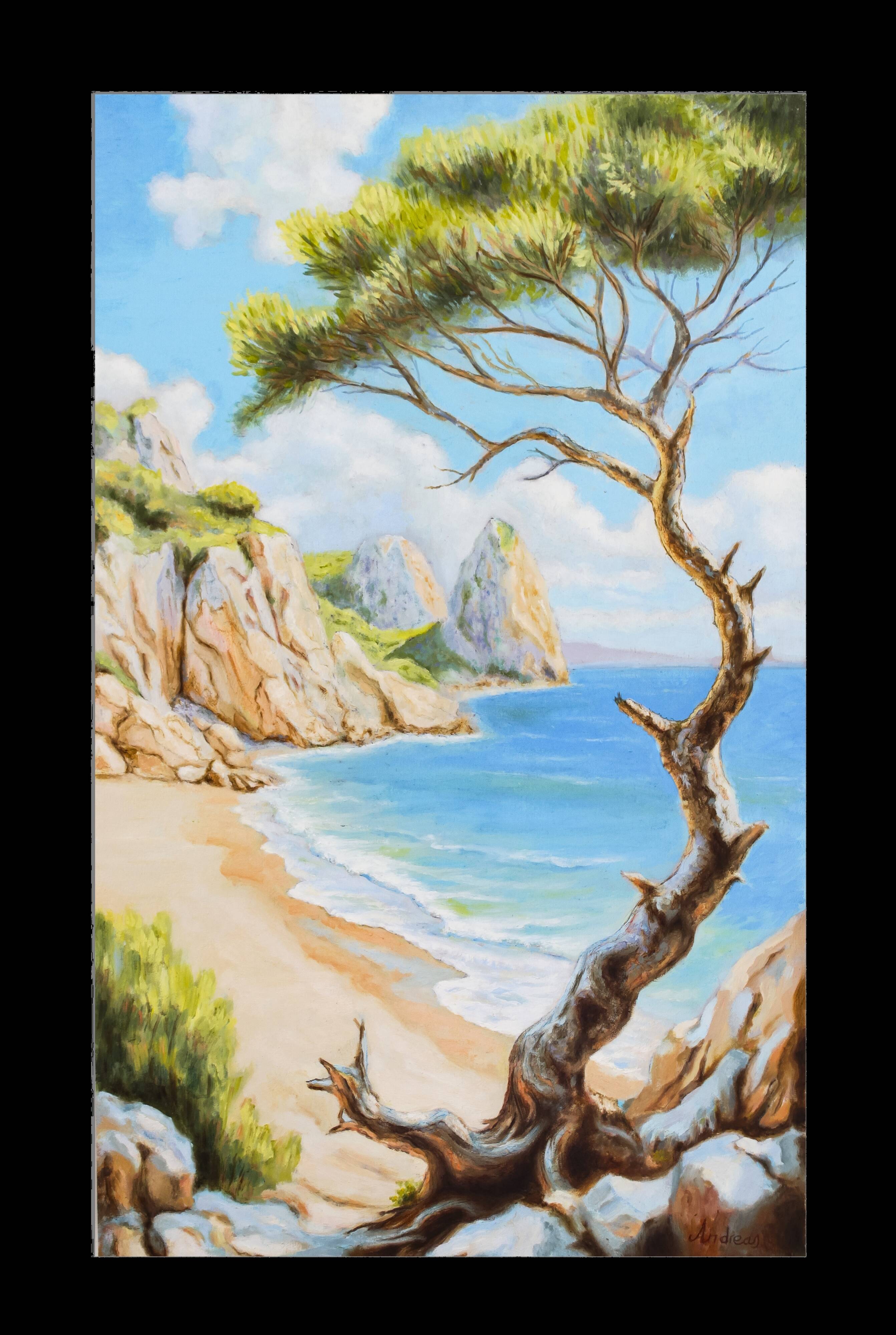 Oil painting of a beach signed. Sea in oil signed. Painting of a beach.