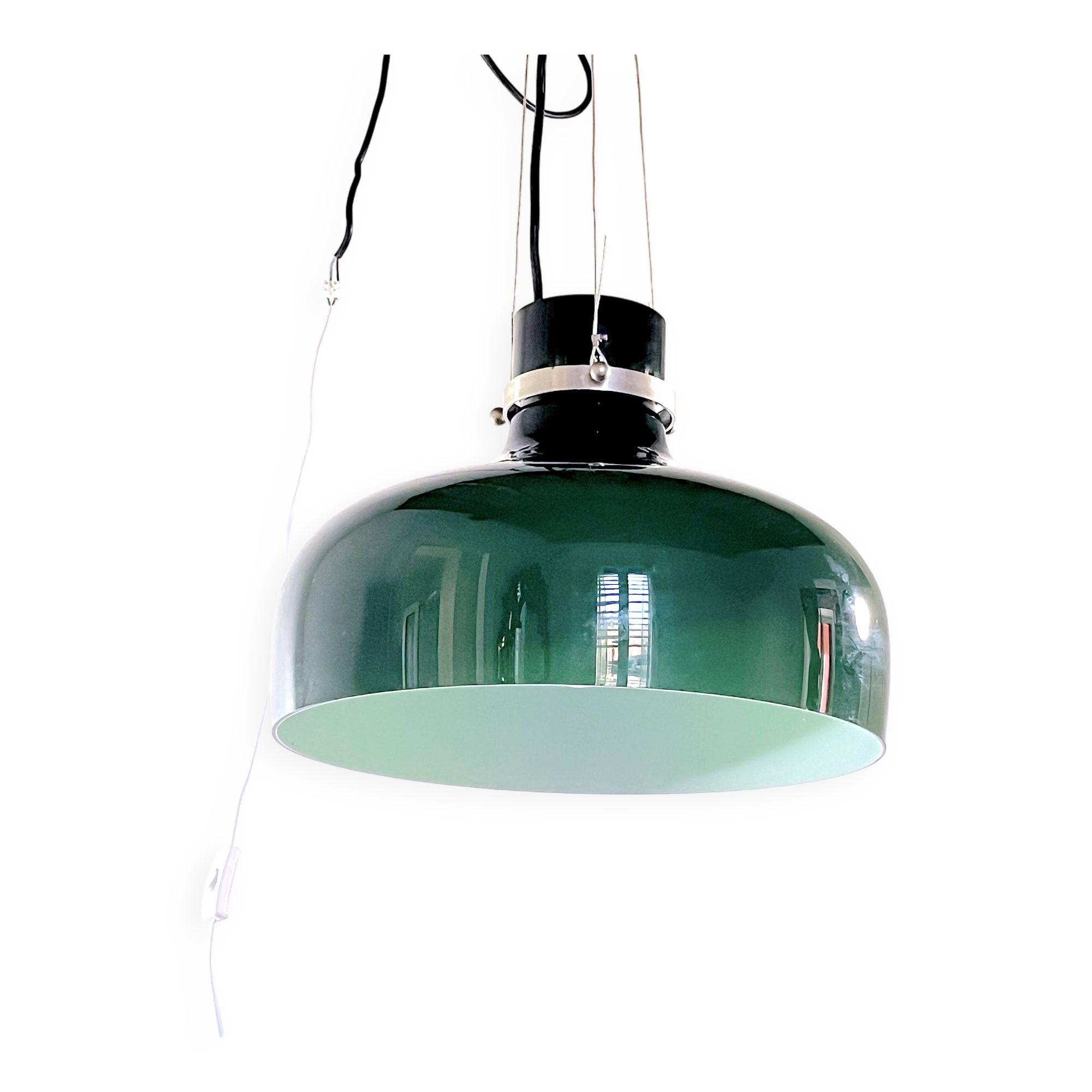 Green and white Murano pendant light, Italy 1970s