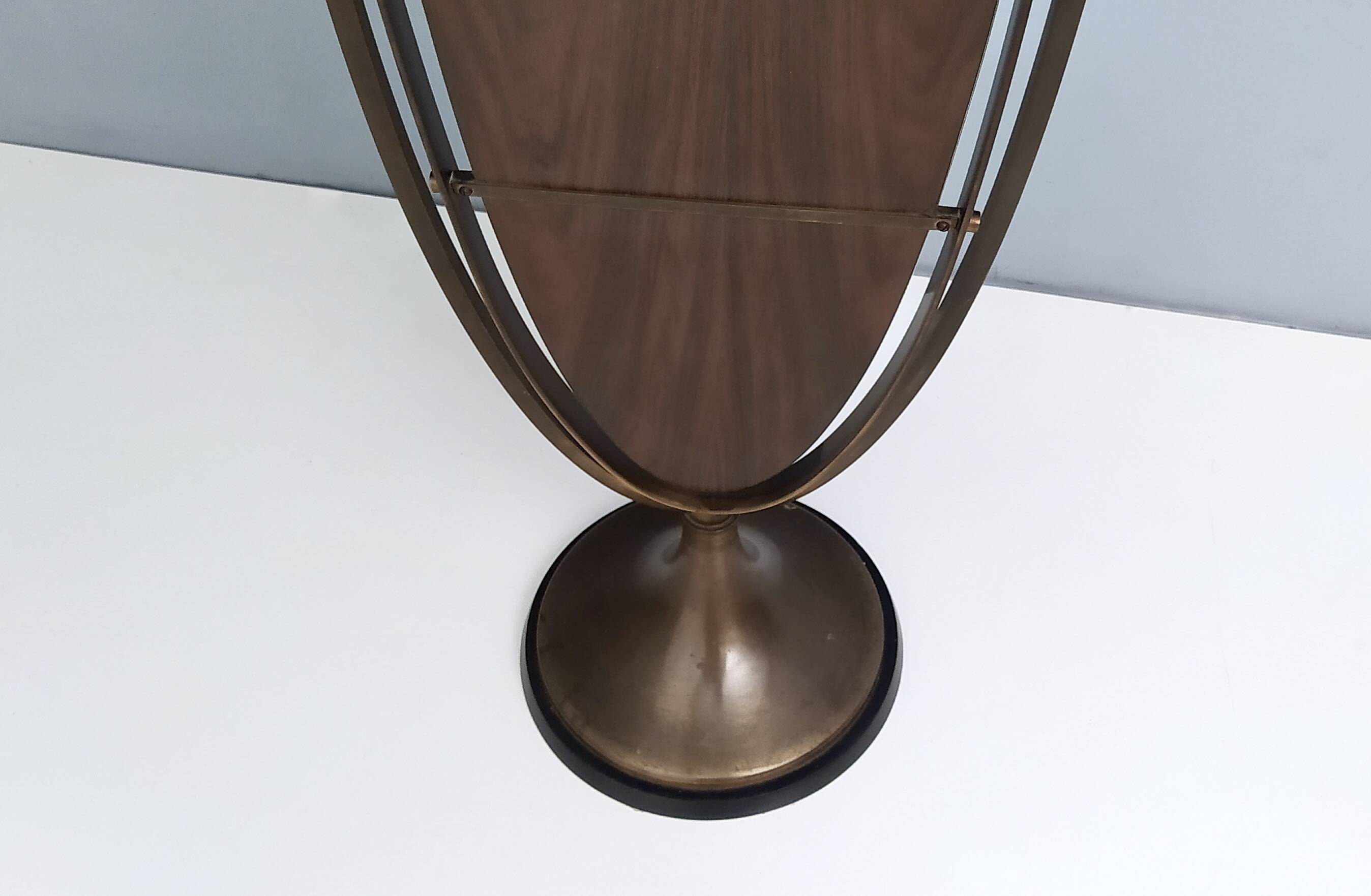 Vintage Oval Cheval Mirror with Brass and Metal Frame, Italy