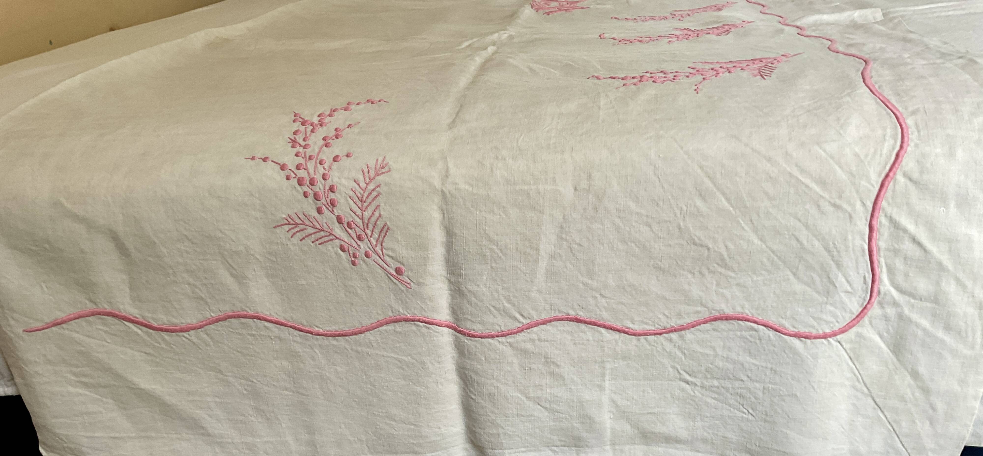 Antique linen sheet with hand-embroidered HG monogram