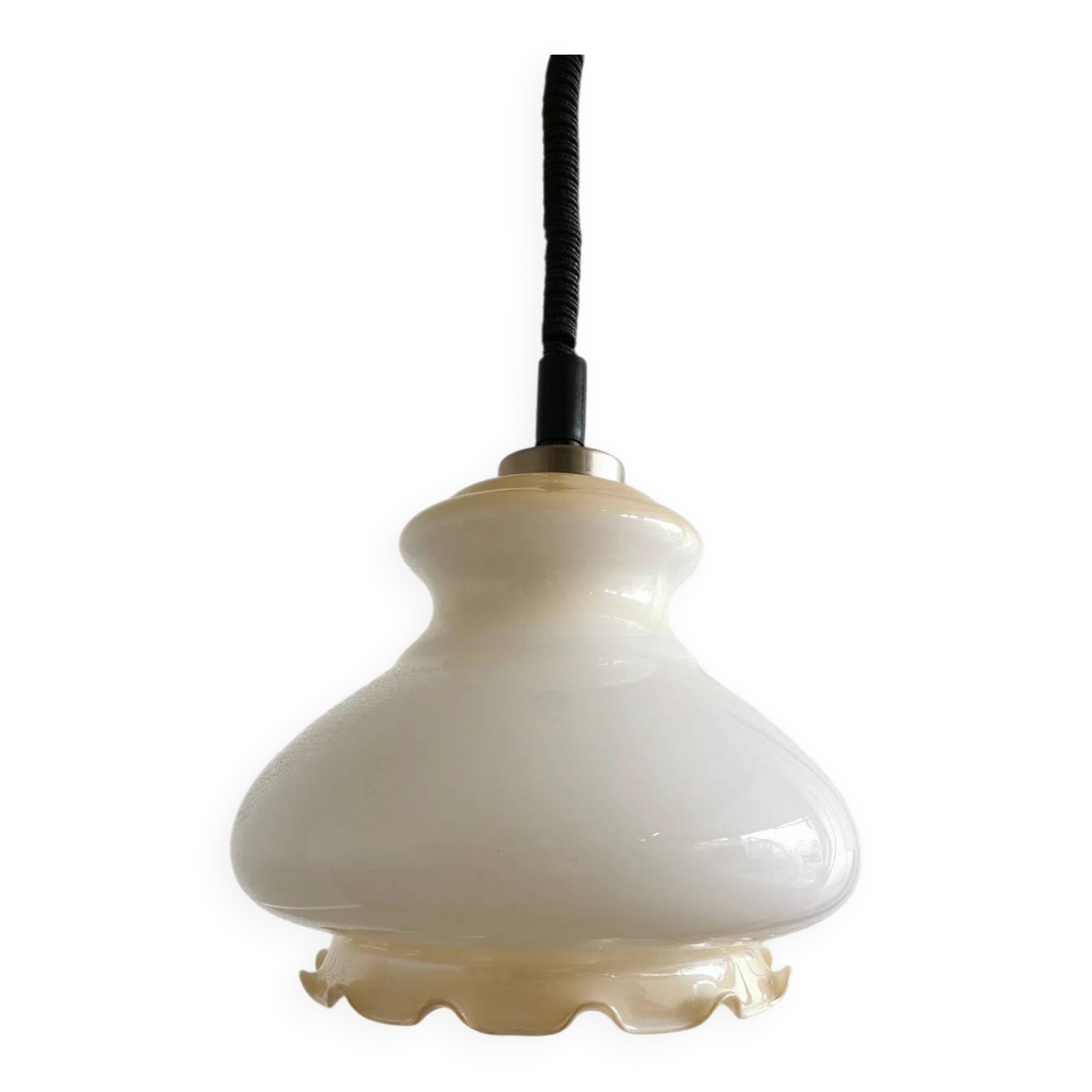 Suspension vintage en verre blanc : Éclairage de cuisine moderne du milieu du siècle