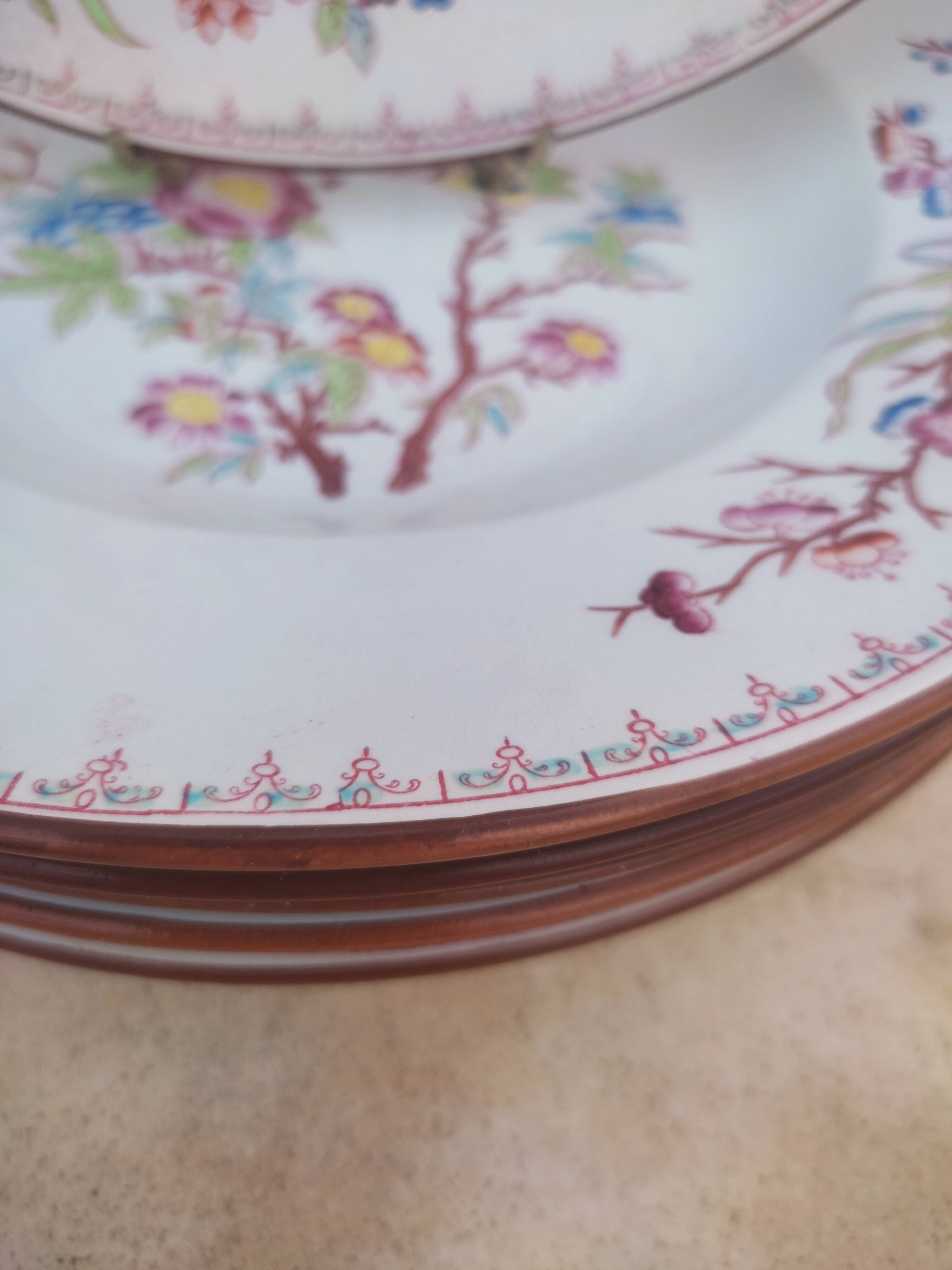 6 hollow plates Sarreguemines décor Minton