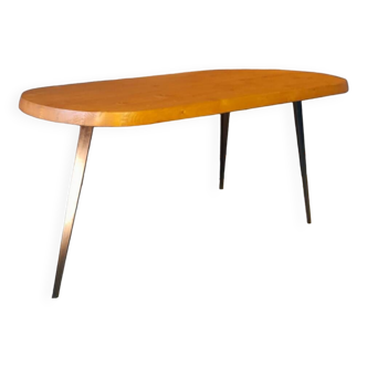 Table tripode en pin et acier 1950