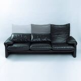 Maralunga sofa in brown black leather by Vico Magistretti for Cassina, 1970