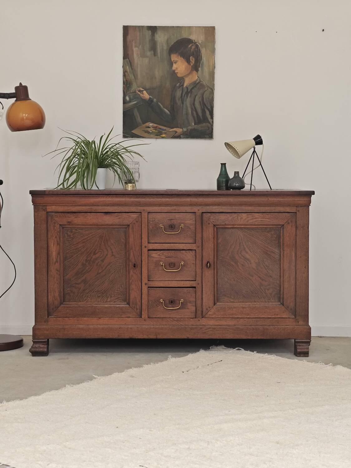 Antique solid wood workbench, dough cabinet from the 18th century.