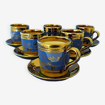 Set of six coffee cups and their saucers in polished Staffordshire earthenware