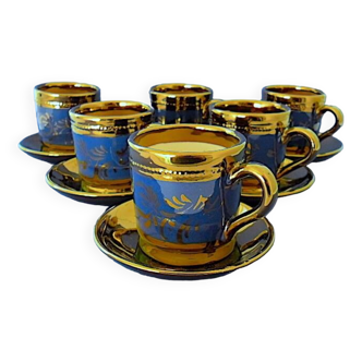 Set of six coffee cups and their saucers in polished Staffordshire earthenware