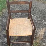 Small vintage wooden and straw children's chair