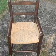 Small vintage wooden and straw children's chair