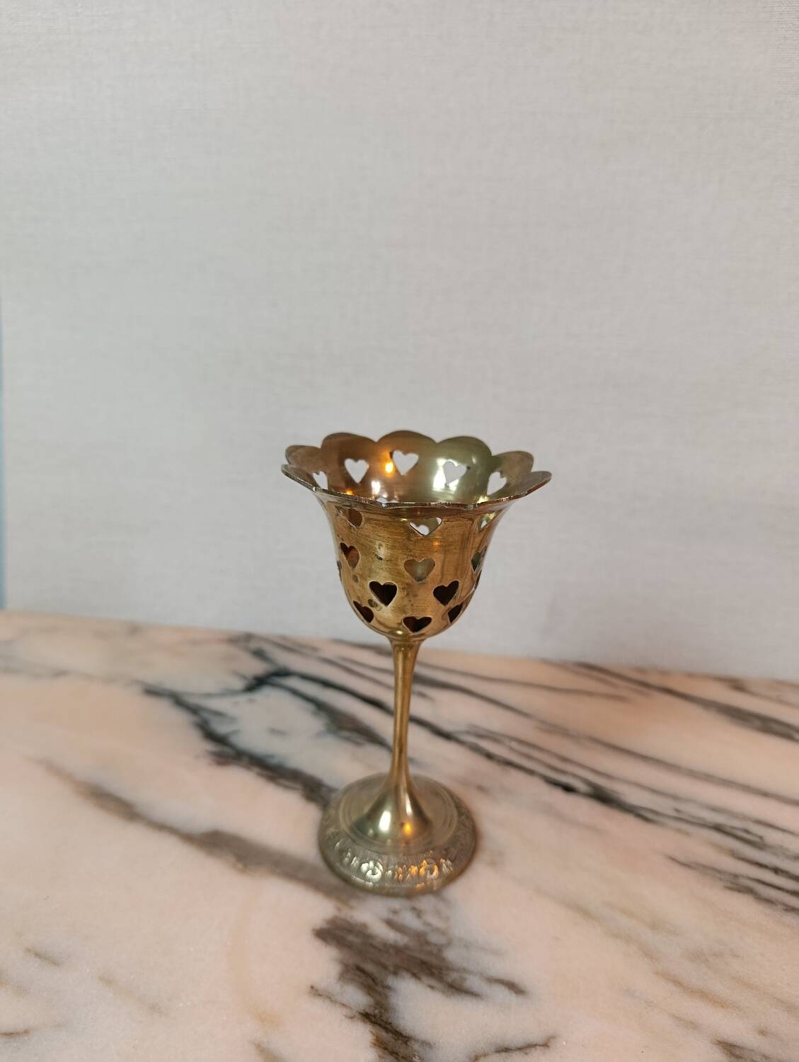 Lattice brass footed lantern with heart pattern