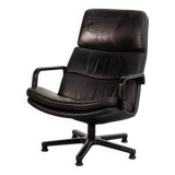 Artifort Dutch Design Black Leather Swivel Lounge Chair, F-Serie, 1960s