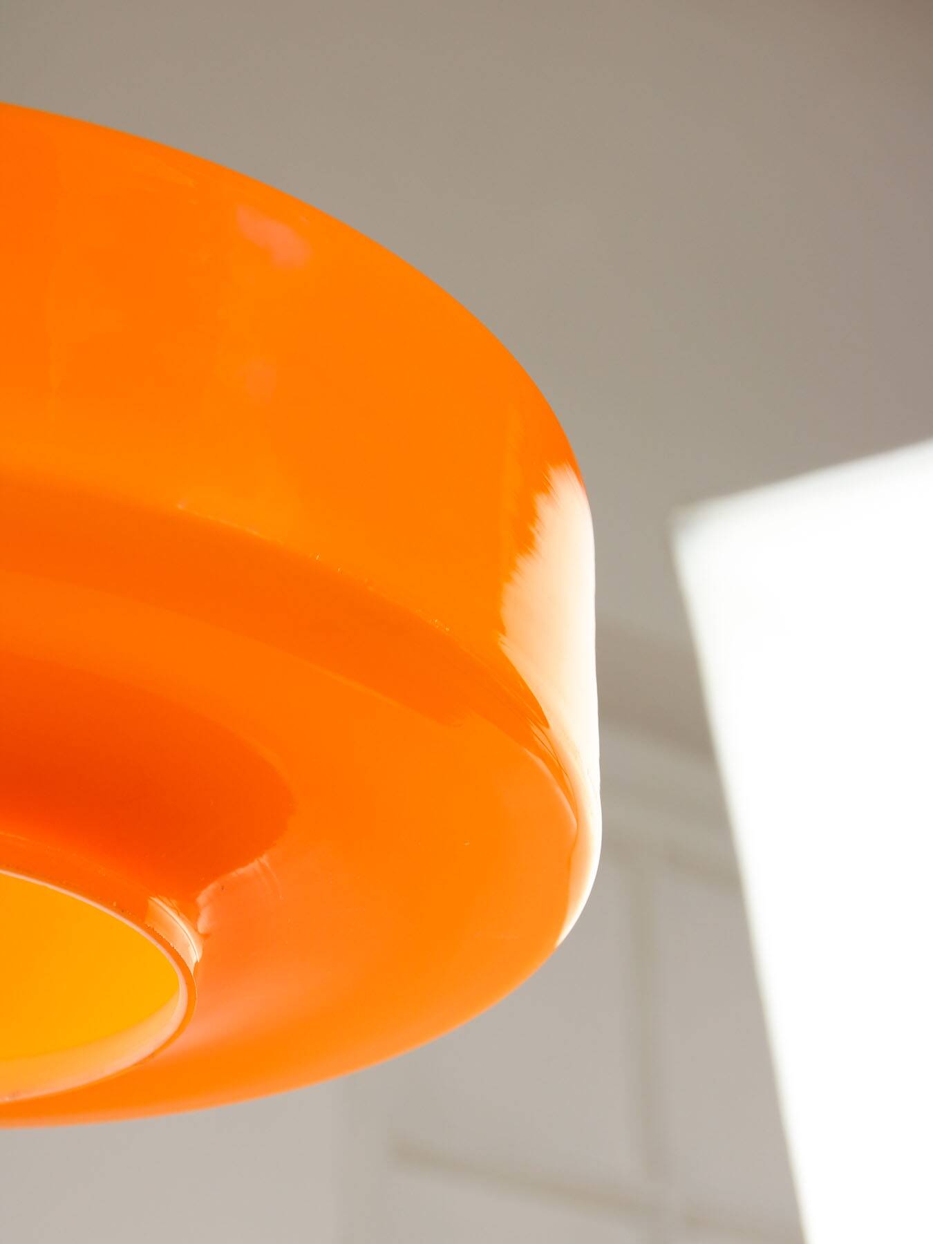 Mid-Century Italian Orange Glass & Brass Pendant Lamp