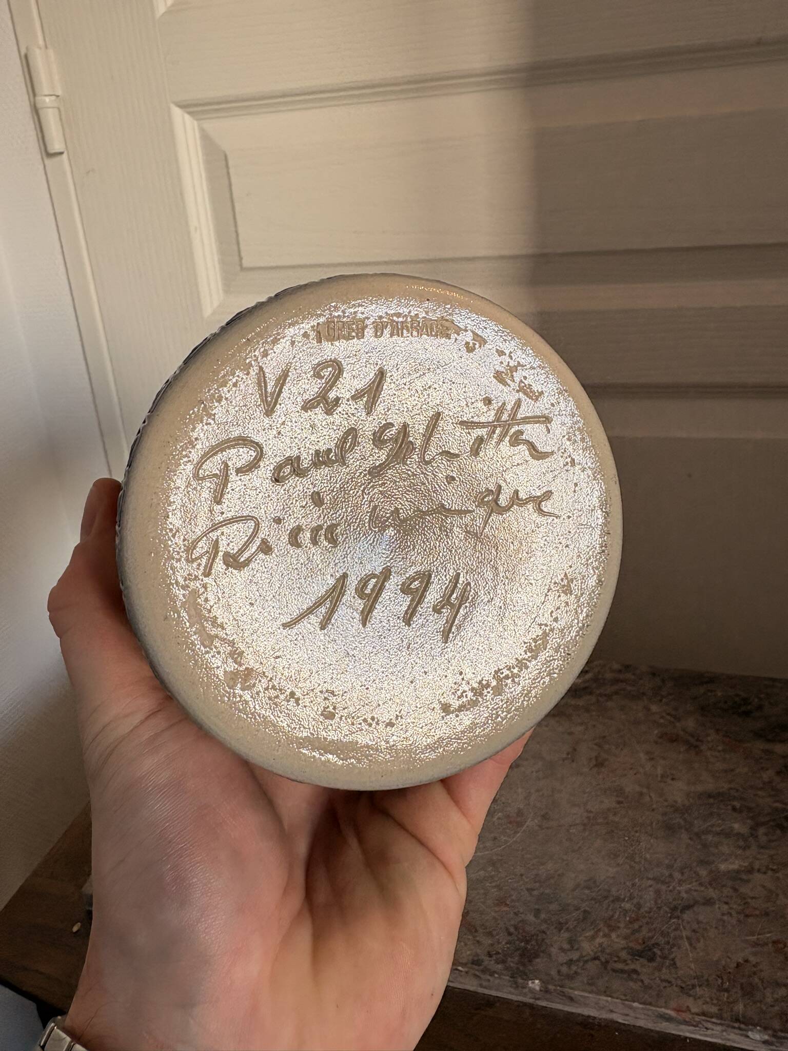 Old Stoneware Vase Ceramic Alsace Flowers Signed Paul Schmitter 1994 Unique