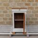 Renovated antique bedside table – Greige Galuchat, wooden top – houseboat style
