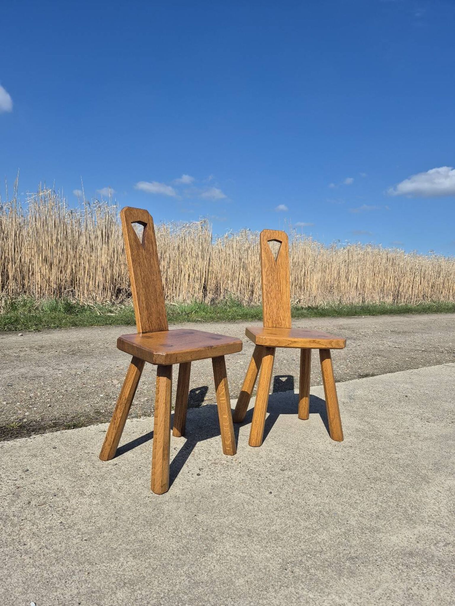 Set of 2 - Dutch MCM oak armchair from the 1960s - brutalist plant stool