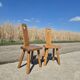 Set 2 - Dutch MCM fireside chair oak 1960s - brutalist plant stool