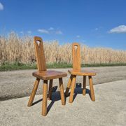 Set of 2 - Dutch MCM oak armchair from the 1960s - brutalist plant stool